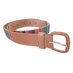 Ashley Moore Tapestry Inlayed Genuine Leather Multicolor Embroidered Belt Sz S